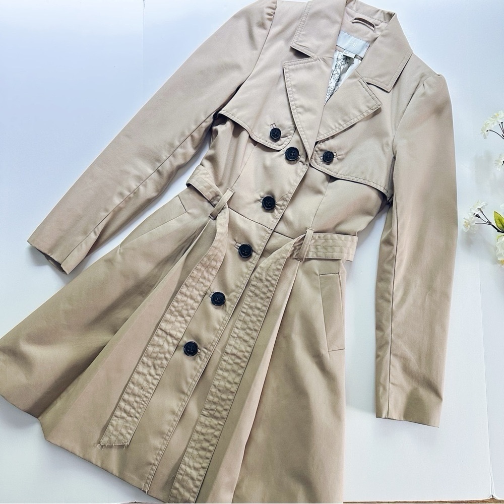 H&M Classic Trench Coat Peacoat Ceam Tan Beige - Picture 2 of 6